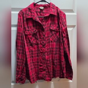 Duluth Trading Co Burgundy Plaid Shirt XXL
